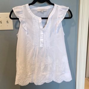 Loft Petites White Top with Lace Detail